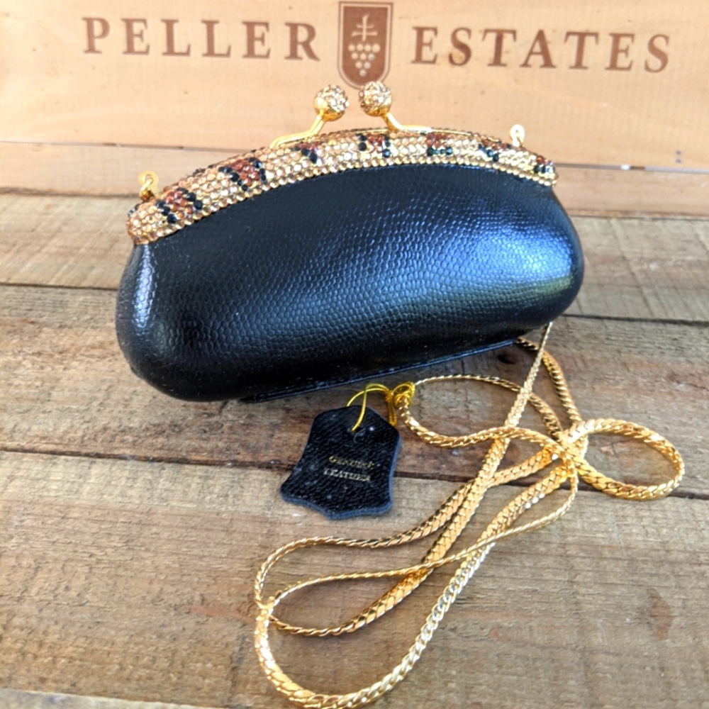 Cleo & Patek Paris leather and crystal beaded evening bag